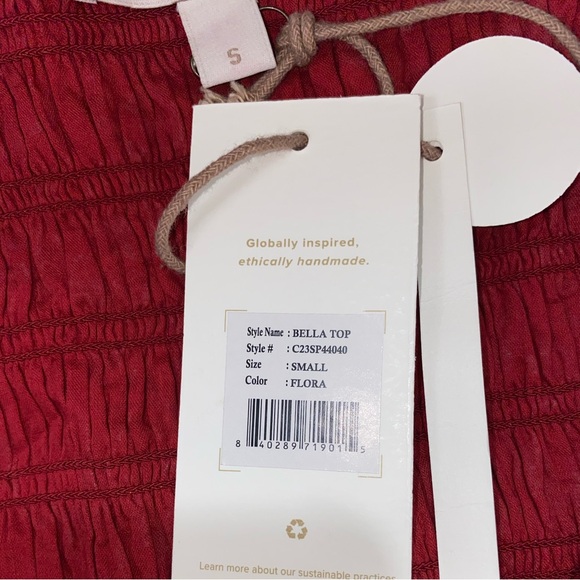 NWT- CLEOBELLA Bella Red Smocked, Puff Sleeves and Ruffle Hem Top Sz Small - Picture 13 of 16